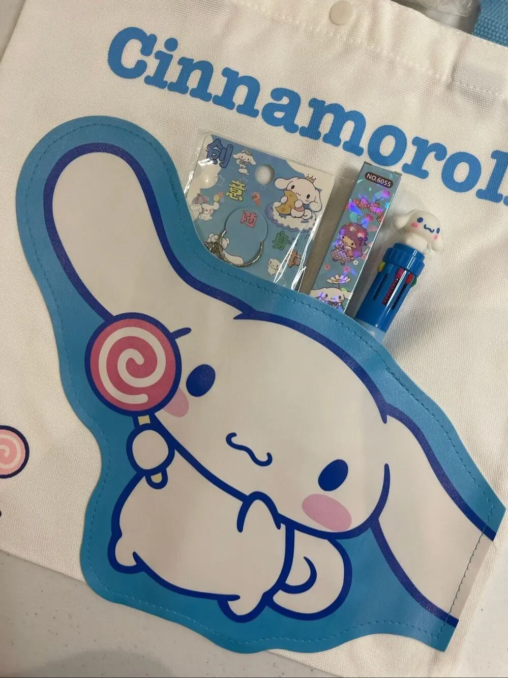 Cinnamoroll tote bag stocking stuffers bundle lot pens, coin purse, hair ties, k